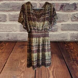 Lily Rose Large butterfly sleeves lined flowy multicolor elastic waist dress.